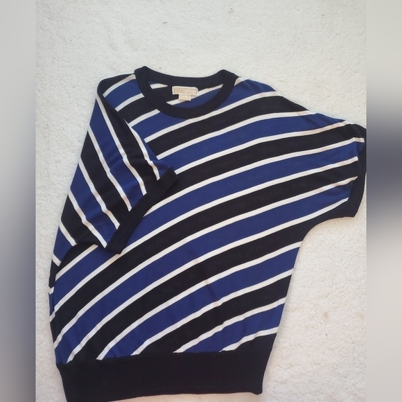 Bundle Only: Michael Kors Diagonal  Stripe Crewneck Knit Short Sleeve Top Size L - Picture 3 of 10